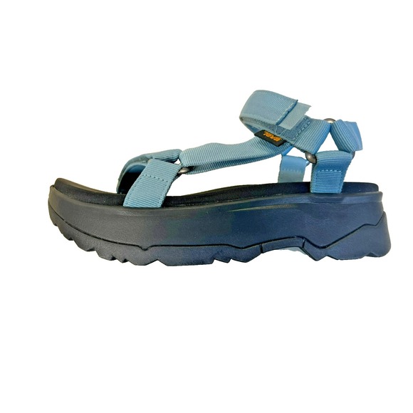 Teva Universal Platform Wedge Sandal Blue Hook Loop Closure Black Platform SZ 8 - Picture 6 of 12